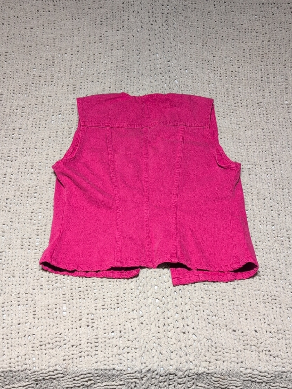 392- Simon Chang Bright Pink Denim Vest | Button‑Front Statement Layer - Picture 5 of 5